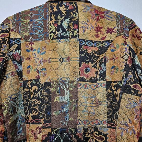 Coldwater Creek Tapestry Jacket Blazer Women’s M Button Front Floral Velvet Cuff - Picture 7 of 8